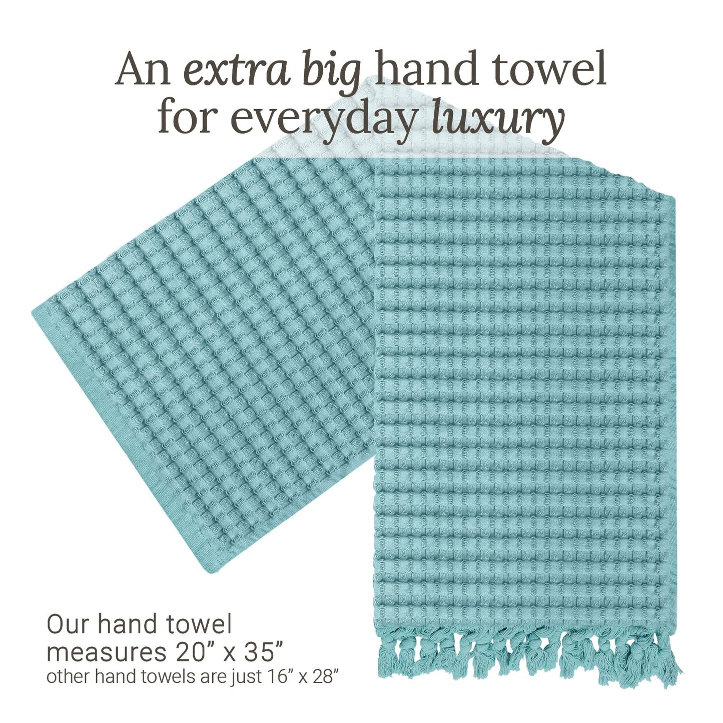 GILDEN TREE Decorative Waffle Hand Towels for Bathroom, 20x35 Large, Quick Drying Fingertip Towel, 2 Pack, Modern Style (Seafoam)