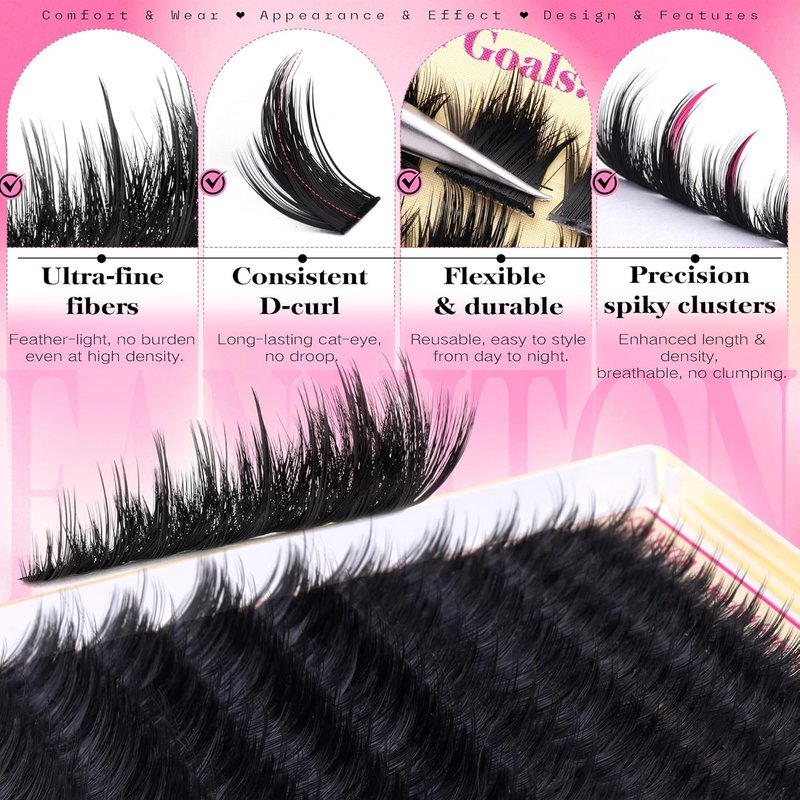 FANXITON Volume Lash Clusters - Spiky Manga 300D Eyelash Extensions | 10-18MM Thick Wispy D Curl