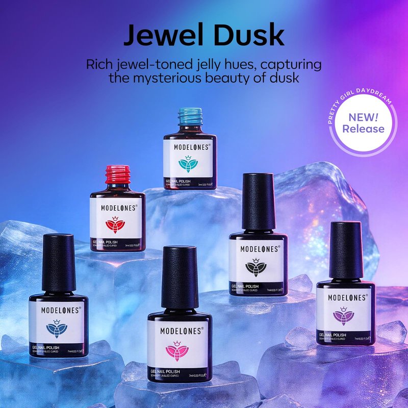 modelones Jelly Gel Nail Polish, 6 Colors Pink Red Green Blue Purple Black Sheer Translucent Effect Gel Polish Set for DIY French Nails Polka Dot Nails Soak Off Nail Art Kit Manicure Salon