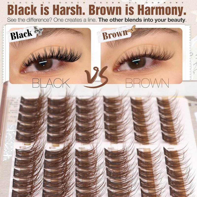 Brown Lash Clusters - 8-10-12MM Wispy Fluffy Eyelash Extensions | Dark Brown DIY Pack