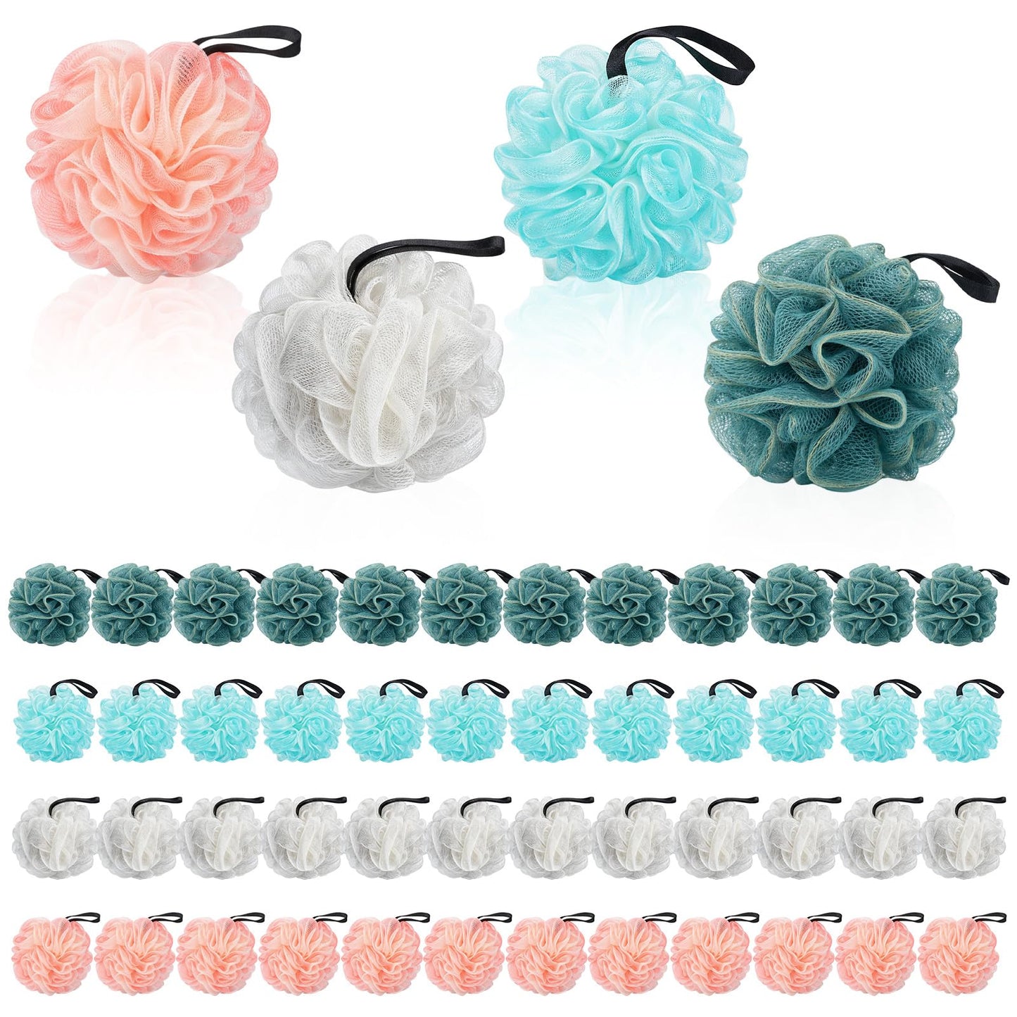 48pcs Bath Sponges for Shower Loofah Sponge Loofahs Bulk Exfoliating Body Scrubber Travel Soft Mesh Pouf for Body Wash for Men Women Washing Bathing Accessories