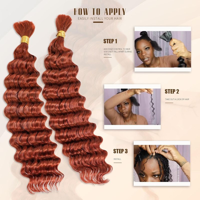 Ginger Deep Wave Human Hair Bundles - 18 Inch 100% Soft Curly Braiding Hair for Bohemian Styles