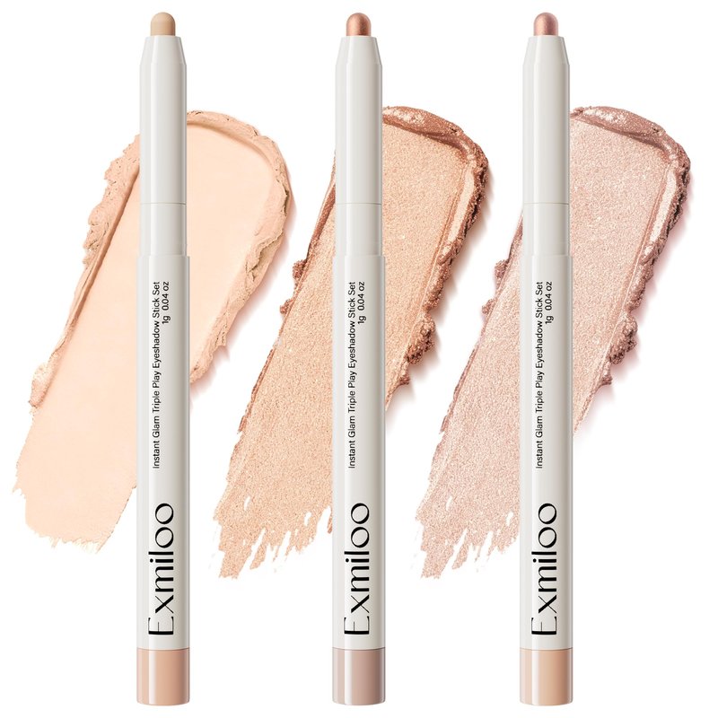 Exmiloo Cream Eyeshadow Stick Set - Waterproof Long-Lasting Eye Shadow Sticks with Shimmer & Matte Finish, 3 Colors Eyeshadow Set for Natural Everyday Looks, Vegan & Cruelty-Free