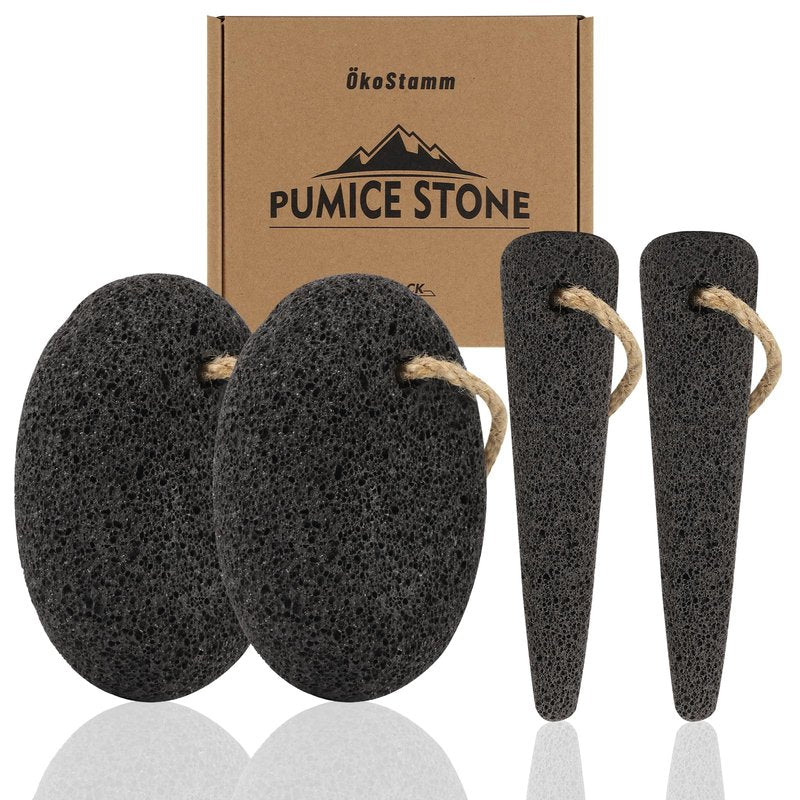 ÖkoStamm 4 PCS Natural Volcanic Pumice Stone for Feet - Rough Feet Scrubber with Hanging Rope for Dead Skin Removal, Pedicure Exfoliation Tool Use for Feet, Elbows, Knees