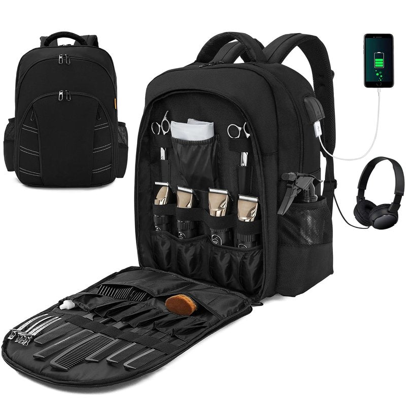 Portable Barber Supplies Bag - Travel Backpack Organizer for Clippers & Tools with USB Port | Ideal for Hairstylists