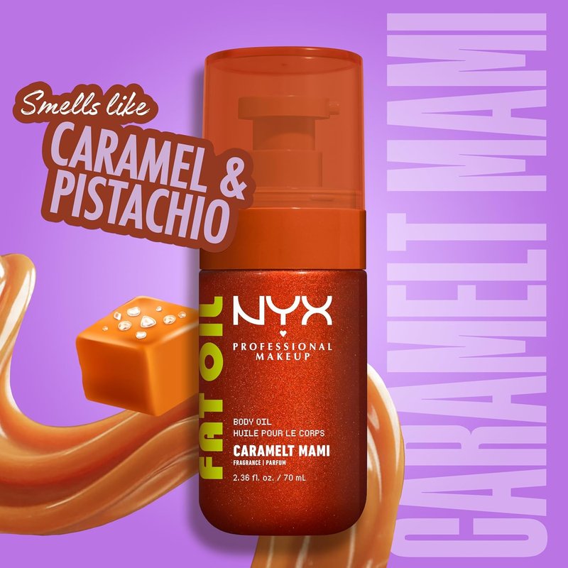 NYX Fat Oil Body Oil - Caramelt Mami | Caramel Scented Moisturizer with Vitamin E for 24HR Hydration & Glowing Skin