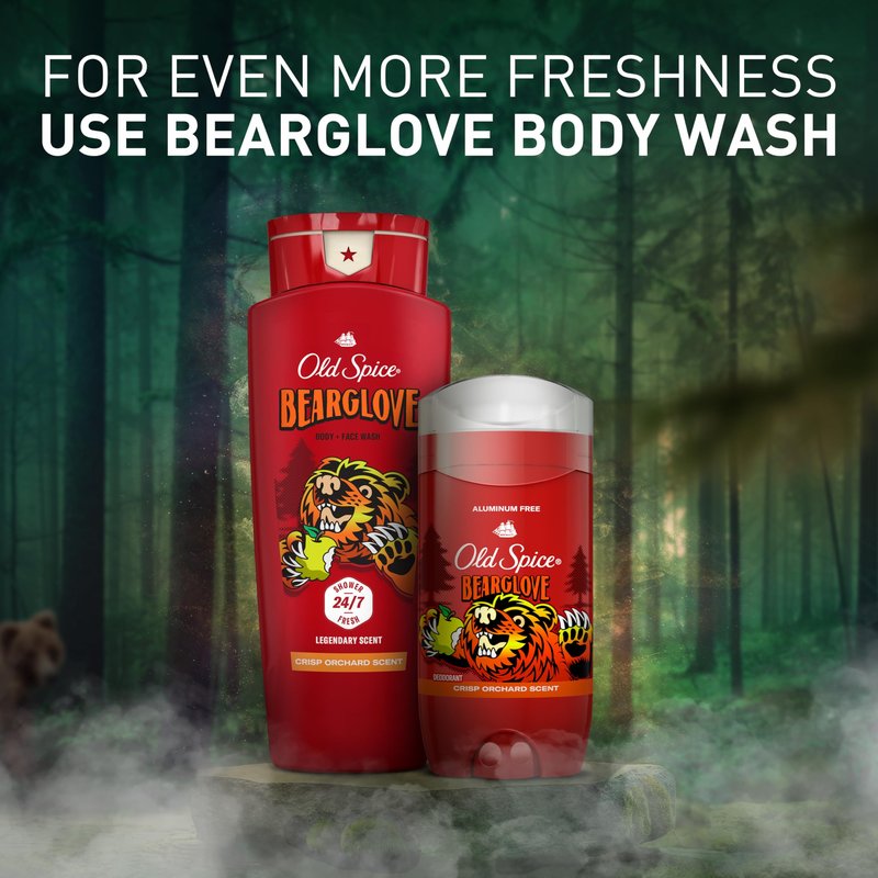 Old Spice Aluminum Free Deodorant for Men, 24/7 Odor Protection, 24/7 Freshness & Lasting Scent, Goes on Clear, Bearglove with Crisp Orchard Scent, 3.0 oz
