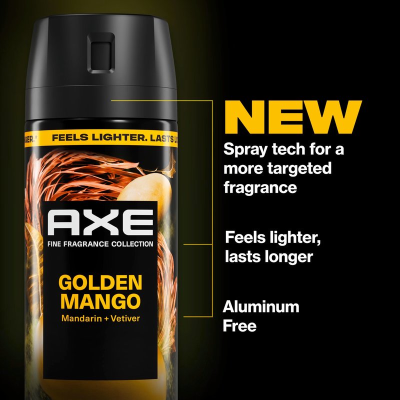 AXE Fine Fragrance Collection Body Spray Golden Mango 72 Hour Freshness Aluminum Free 2.9 oz