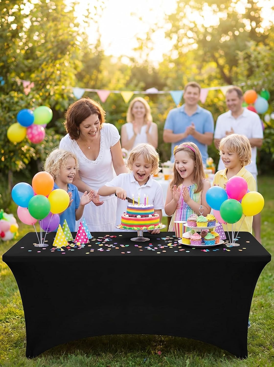 Spandex Tablecloth 2 Pack - Fitted & Washable Black Rectangular Cover | 6FT for Events, Weddings & Parties (72Lx30Wx30H Inch)
