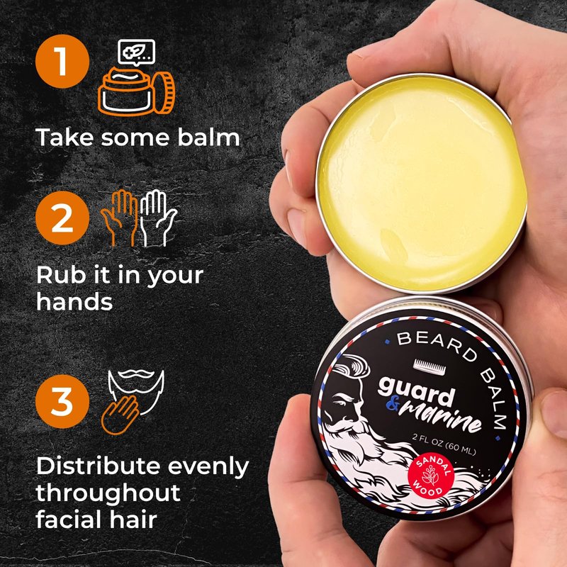 GUARD&MARINE Beard Oil and Balm Set - Men’s Beard and Mustache Care Kit for Growth, Styling, Conditioning, and Sandalwood-Scented Grooming