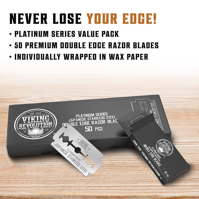 SHAVING REVOLUTION Double Edge Razor Blades - Platinum Japanese Stainless Steel for a Smooth, Precise Shave - 50 Count
