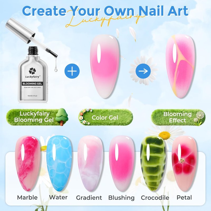 Blooming Gel Nail Polish - Clear 15ml | UV LED Nail Art for Spring Floral Designs & Marble Effects