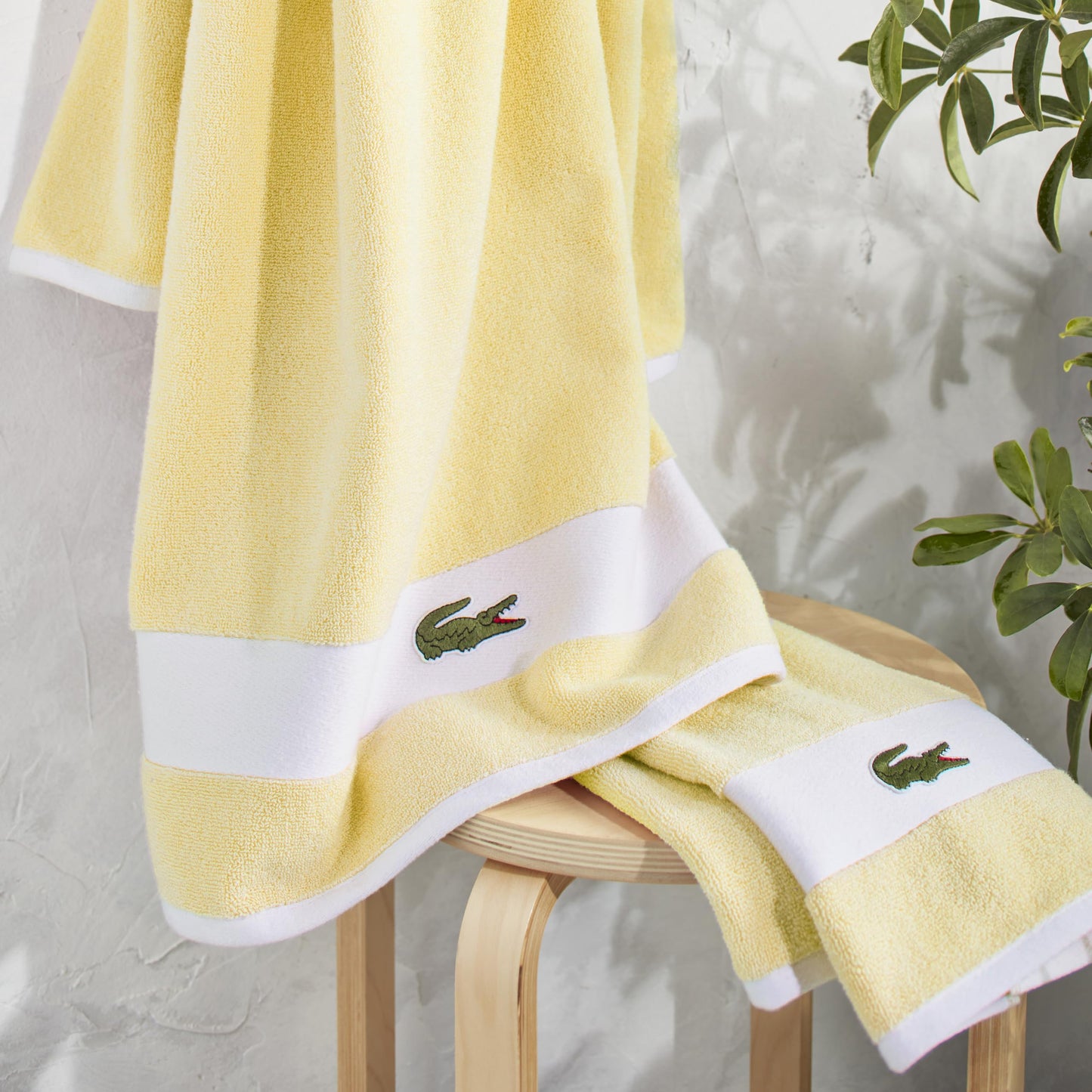 Lacoste Sport Stripe 6-Piece Luxury Cotton Towel Set – Made with 100% Soft Supima Cotton, Absorbent & Quick-Drying, Includes 2 Bath Towels, 2 Hand Towels, 2 Washcloths, Yellow