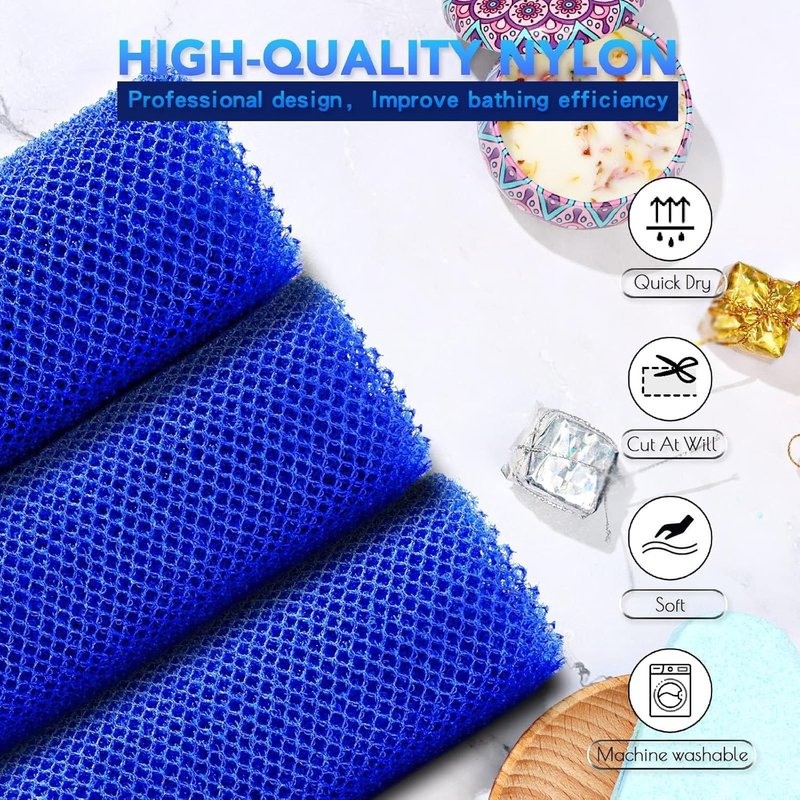 Skiennix African Bath Sponge Set - Exfoliating Net Scrubber for Smooth Skin | 3 Pieces in Blue