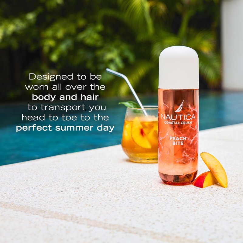 Nautica Peach Bite, a Refreshing Gourmand Hair & Body Mist for Women, Notes of Peach Iced Tea, Peony, and Blond Woods Accord, Long Lasting, 8.0 fl oz