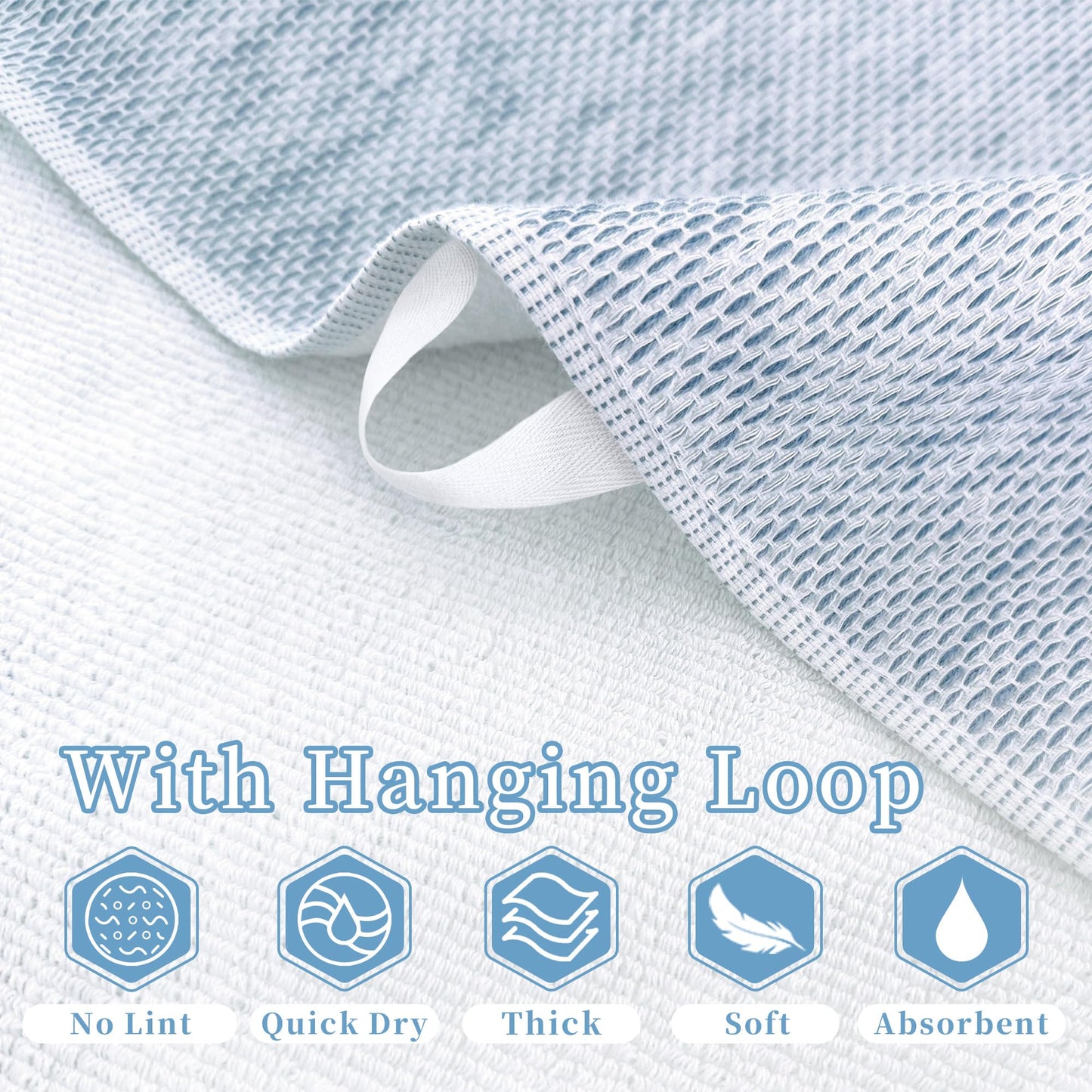 VOOVA & MOVAS Kitchen Towels Set of 4 (17"x25"), 100% Cotton Thick 450GSM | Absorption | Soft | Large, Dish Towels with Hanging Loop, Quick Dry Towel for Kitchen & Bathroom, Blue and White Jacquard