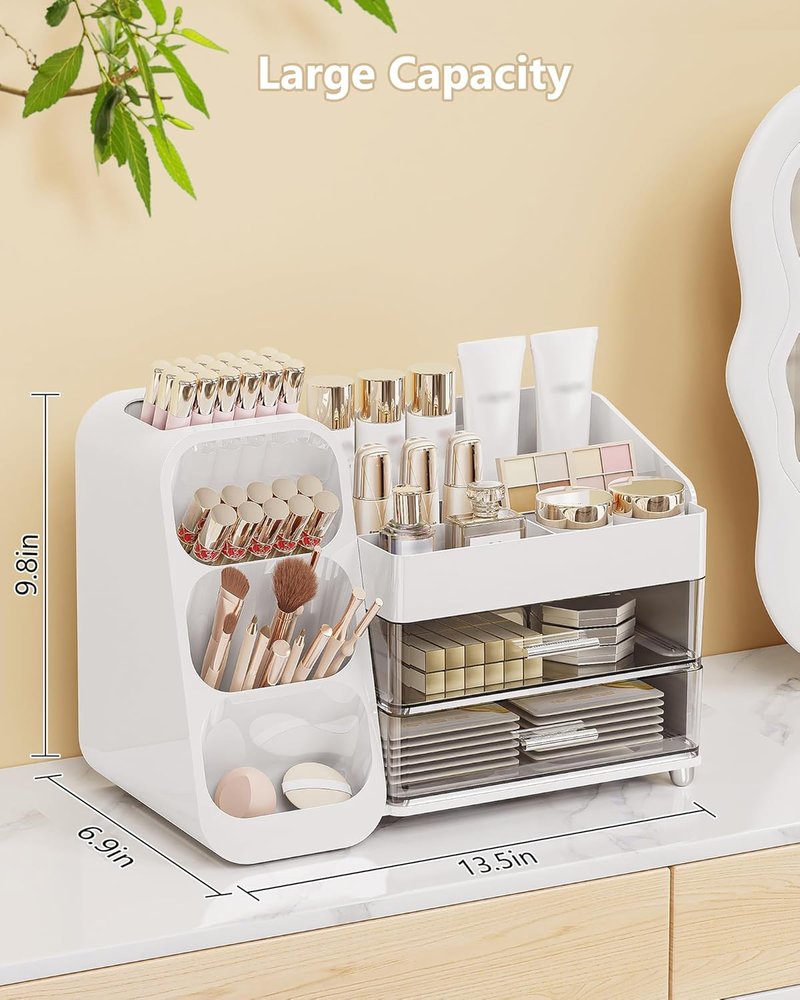 Anylady Large Capacity Makeup Organizer - Stylish Countertop Storage with Brush Holder | Perfect for Vanity & Gifts