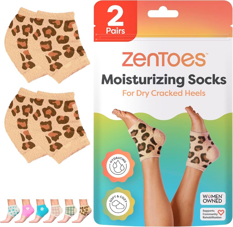 Moisturizing Socks for Cracked Heels - Vitamin E & Olive Oil Infused | Cheetah Print, Regular Size
