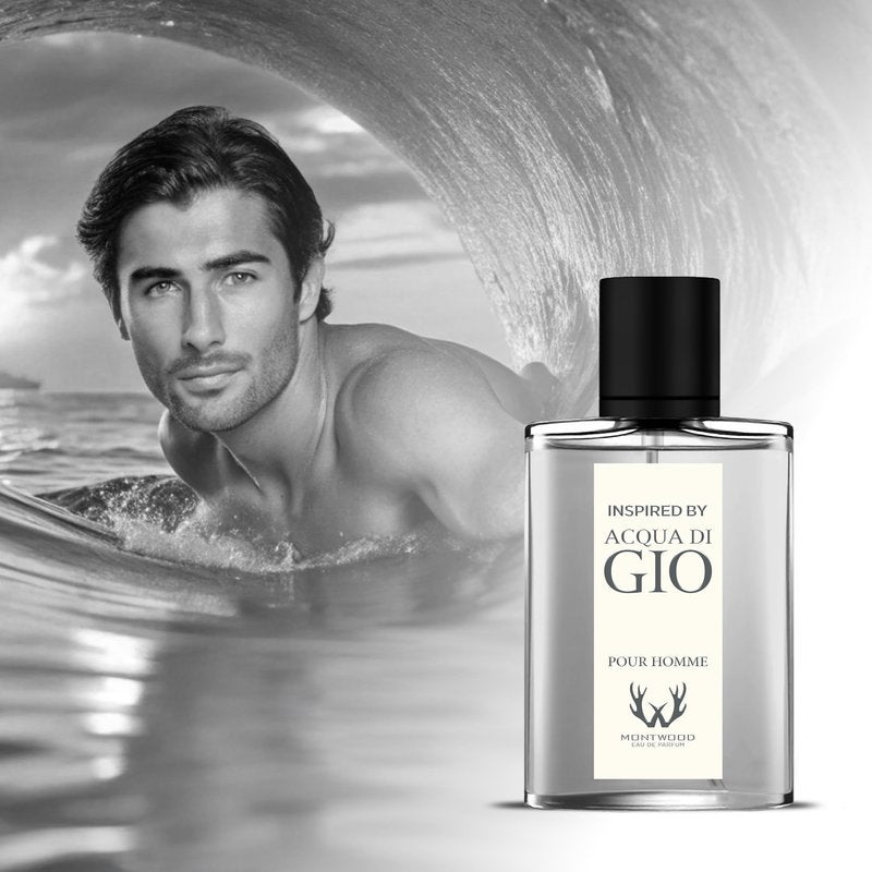 MONTWOOD Eau de Parfum – Long-Lasting Aquatic Fragrance for Men – 100mL Perfume Spray with Bonus 15mL Perfume Sample (Randomly Selected) – Inspired by Acqua di Gio Pour Homme