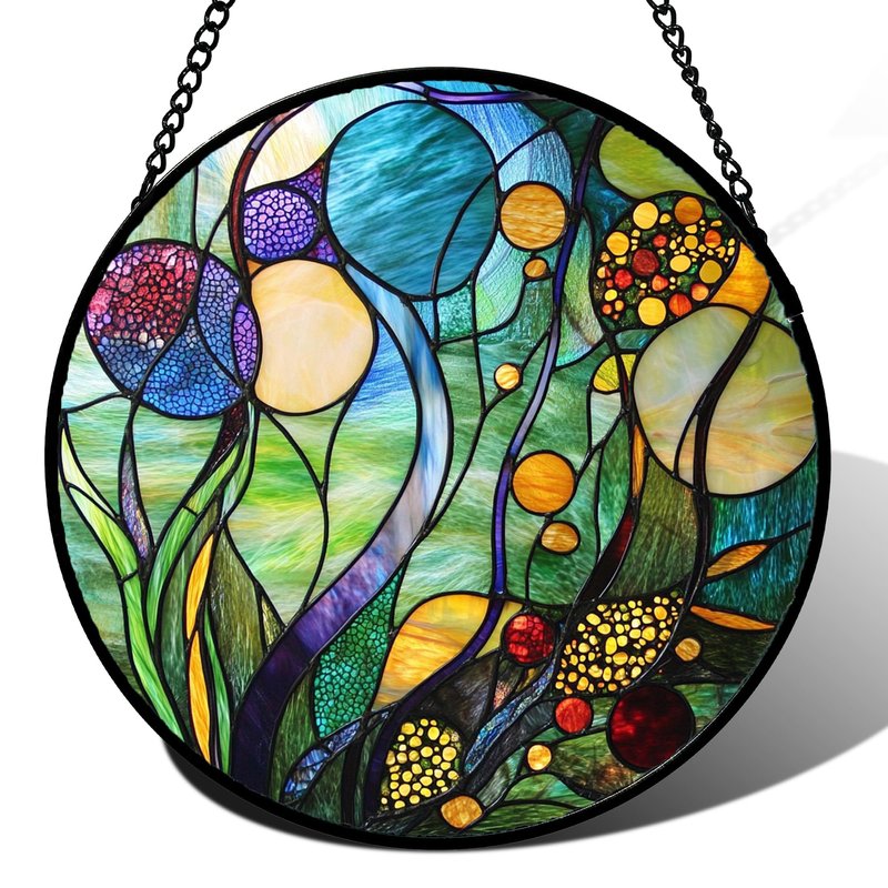 QZQCBLC Stained Glass Window Hanging Blue Ocean Water Plants Flower 7.8" - Suncatcher Door Garden Sun Catcher Home Decor Birthday Christmas for Mom Men Woman Nana Friend