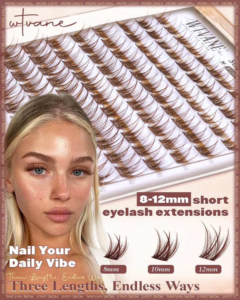 Natural Brown Lash Clusters - Wispy C Curl Individual Eyelash Extensions | 8-10-12mm Soft Thin Band