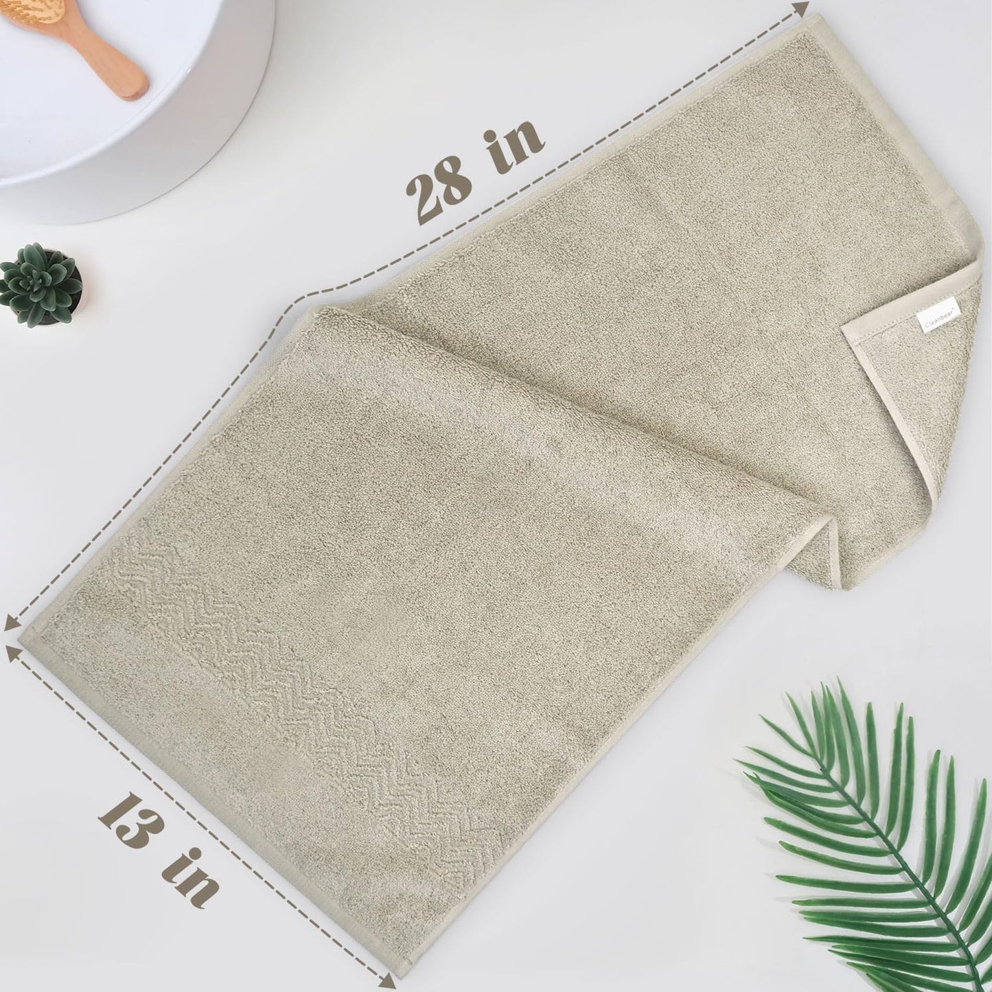 Cleanbear Bathroom Hand Towels with Jacquard Weaved, Ultra Soft and Lightweight Hand Towel, Highly Absorbent for Drying and Cleaning, 13 x 28 Inch (Khaki)