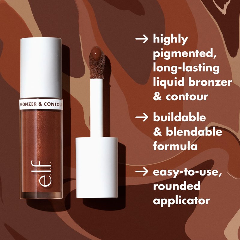e.l.f. Camo Liquid Bronzer & Contour, Silky Pigmented Formula, Long-Lasting Glow for A Sun-Kissed, Sculpted Finish, Vegan & Cruelty-Free, 3 Light