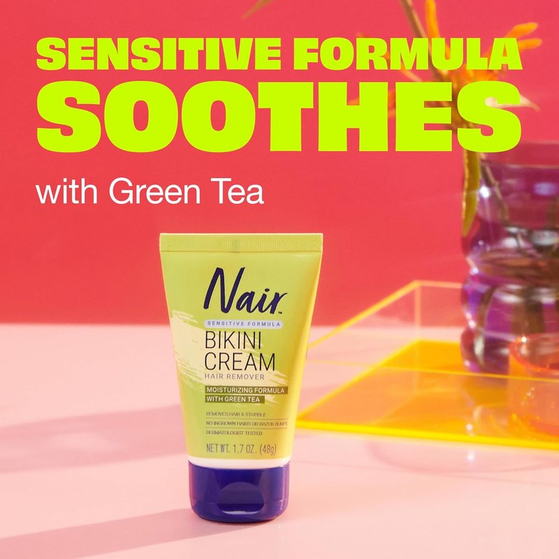 Nair Bikini Cream - Green Tea Sensitive Formula for Smooth Skin | 1.7 Ounce (Pack of 2)