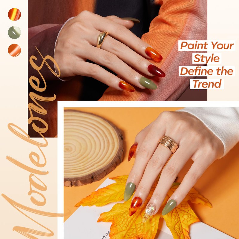 modelones Gel Nail Polish Set, 6 Colors Caramel Brown Orange Green Jelly Gel Polish Tortoise Yellow Gold Glitter Cat Eye Nail Polish with Magnet& Wooden Stick Soak Off LED DIY Gift