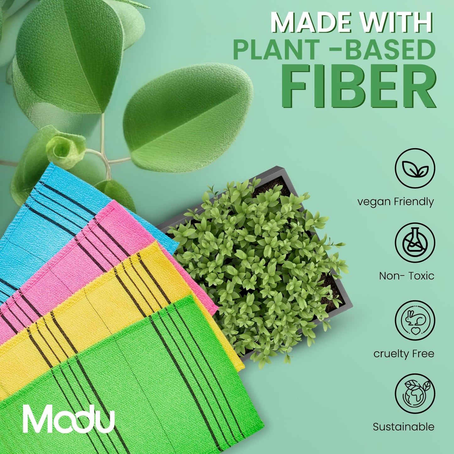 Modu Korean Exfoliating Mitts Large 5PCS (Green) – Exfoliating Gloves Body Scrubber Italy Towel Washcloth for Korean Spa at Home, Dead Skin Remover, 100% Vegan Viscose