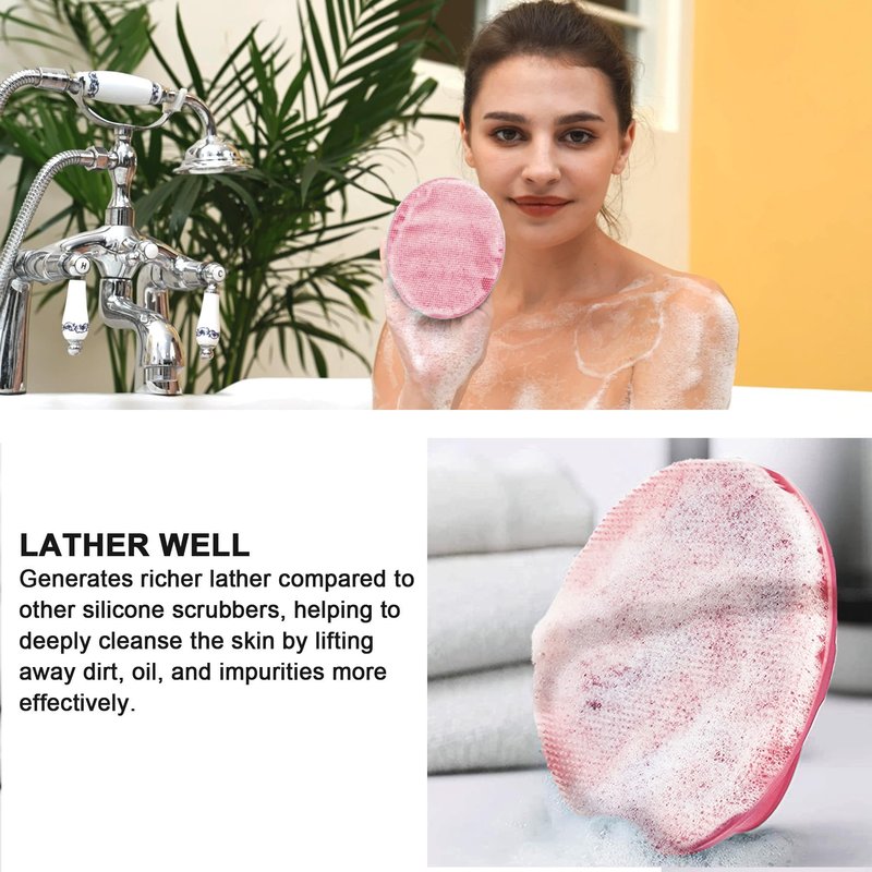 INNERNEED Soft Silicone Body Cleansing Brush Shower Scrubber, Gentle Exfoliating and Massage for All Kinds of Skin (Pink)