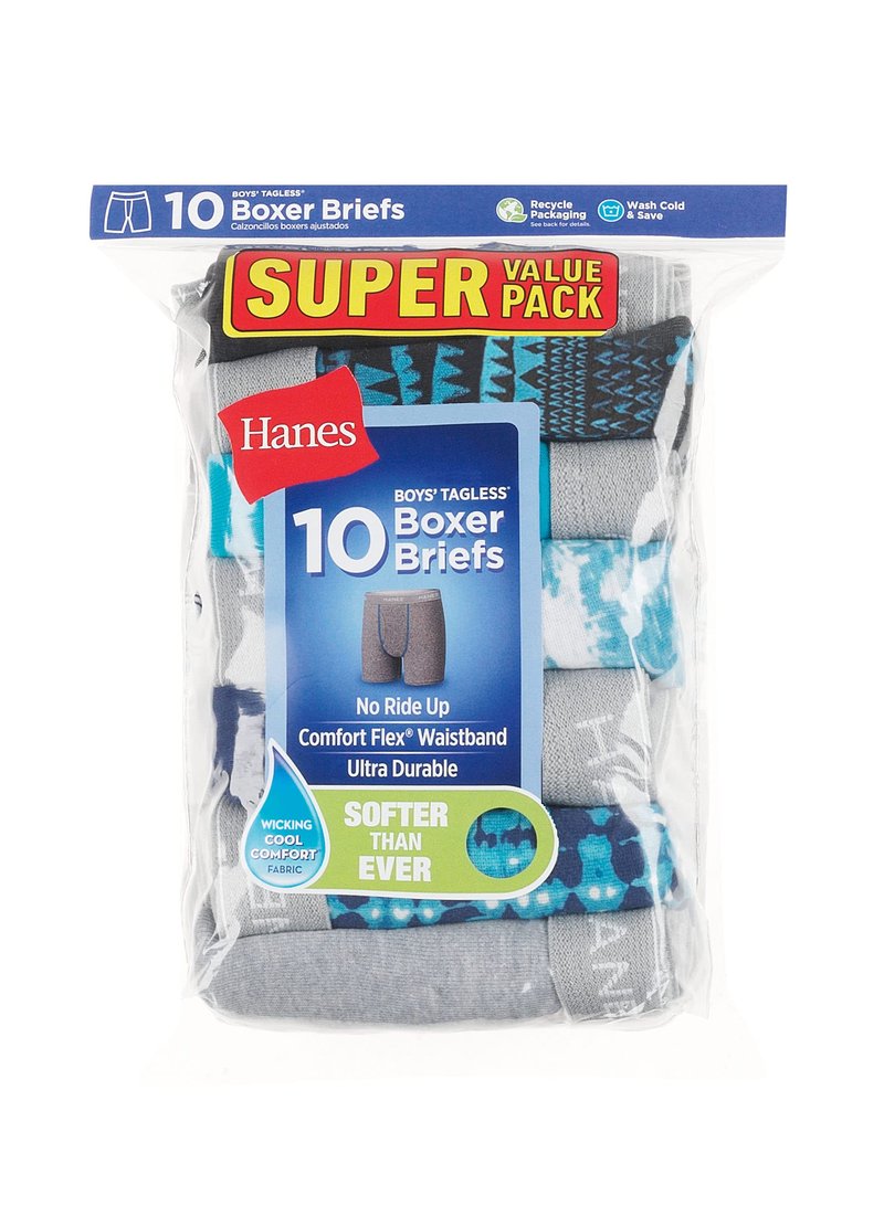 Hanes Boys' Underwear Boxer Briefs Pack, lightweight Comfort Flex Underwear, Moisture-Wicking Boxer Briefs for Boys, 10-Pack MEDIUM