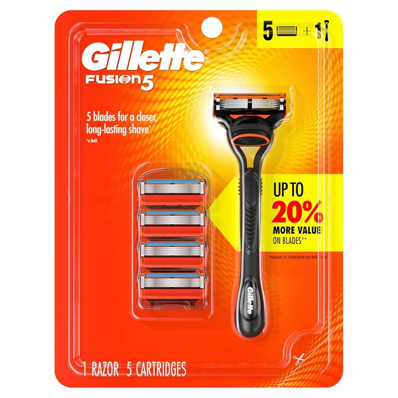 Gillette Fusion5 Razor for Men - Close Shave with 5 Blade Refills & Lubrastrip | Ergonomic Handle