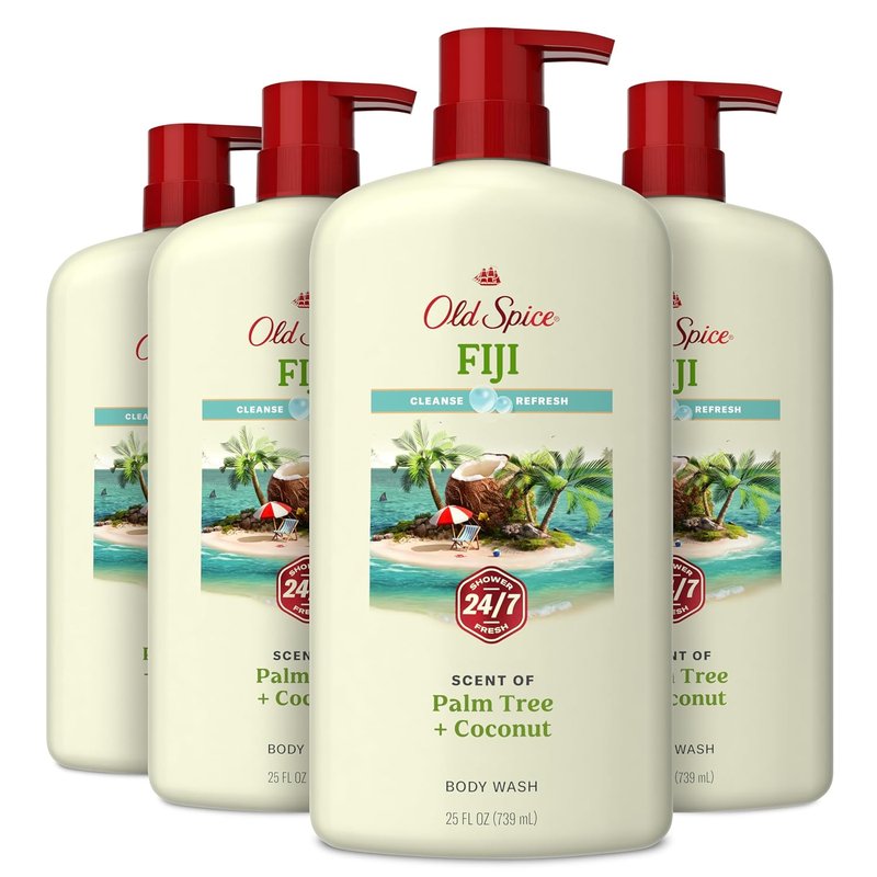 Old Spice Body Wash for Men - 24/7 Fresh Cleanse with Vitamin B3 | Fiji Coconut Scent, 25 oz (Pack of 4)