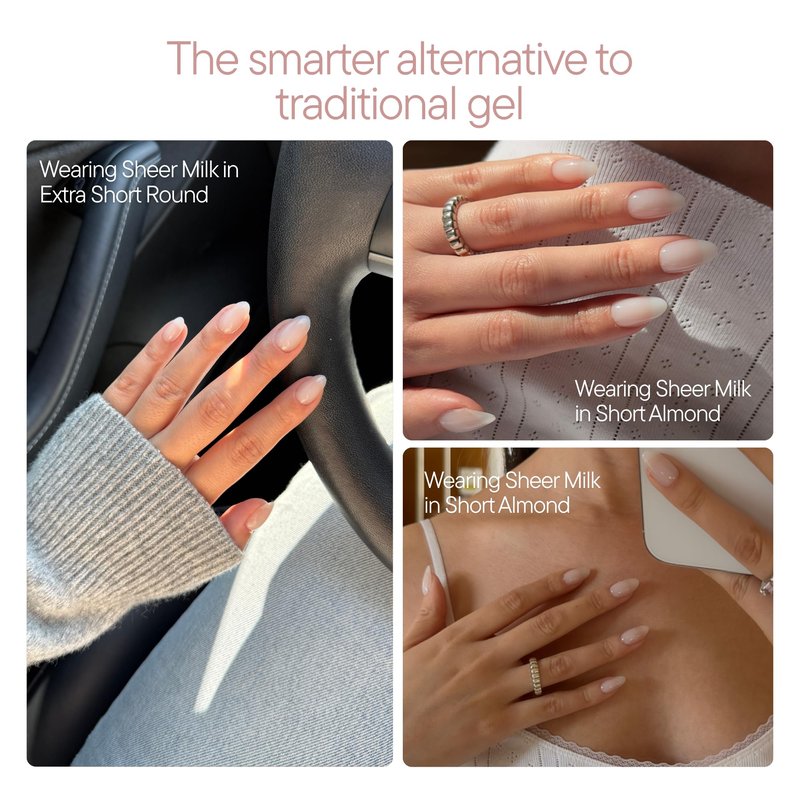 Celebritips Press On Nails - Salon U-ltimate™ | Sheer Milk, Extra Short Almond Nails, Reusable | 16 sizes - 32 Nails Kit with Glue and Sticky Tabs