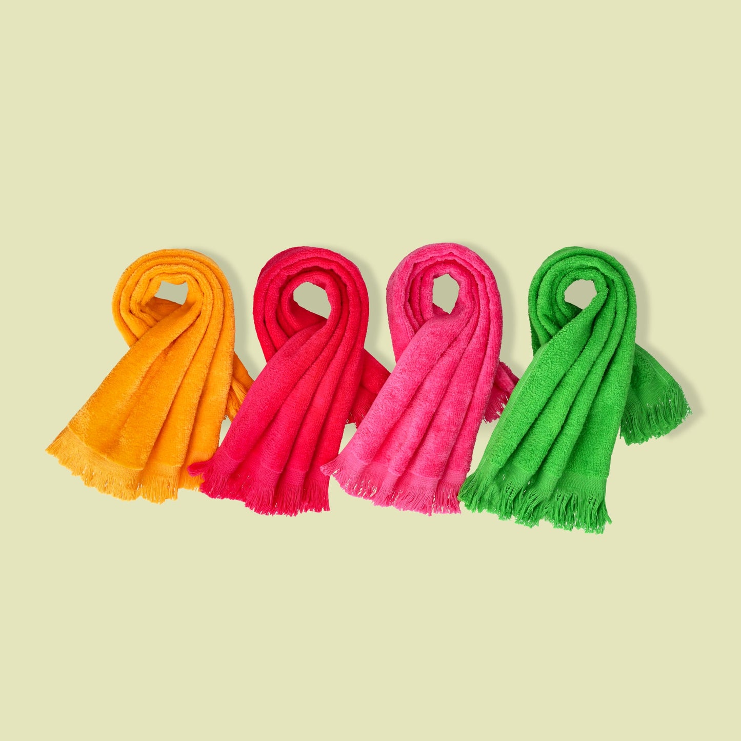 The Holy South - Fringed Reversible Fingertip Hand Towel (Size 11" W x 18" L) Terry Cotton Washcloth Set for Face and Bathroom use. (3, Lime Green)