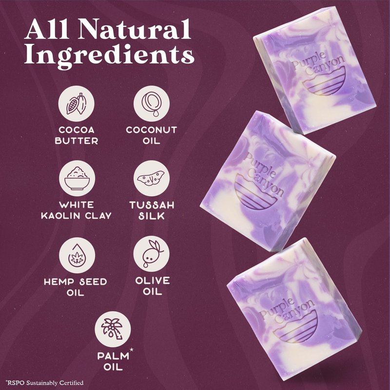 PURPLE CANYON 3 Pack of Handmade Soaps 4 Ounces Each | Bar Soap with Eucalyptus Essential Oil, Cocoa Butter, and Olive Oil | Perfect Moisturizing Skin Care Gift Set