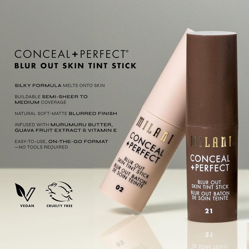 Milani Conceal + Perfect Blur Out Skin Tint Stick - Light to Medium Coverage Tinted Moisturizer with Vitamin C & E - Soft Matte Finish, 12-Medium Olive