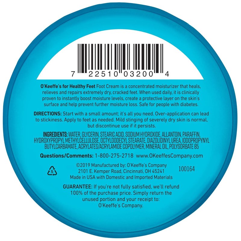 O'Keeffe's Healthy Feet Foot Cream - Moisturizing Relief for Dry Cracked Skin | 3.2 oz Jar (4 Pack)