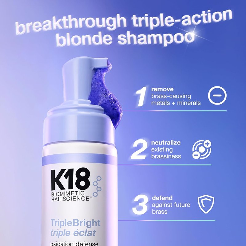 K18 TripleBright Purple Shampoo - Oxidation Defense for Brighter, Longer-Lasting Blonde | 4.2 Fl Oz