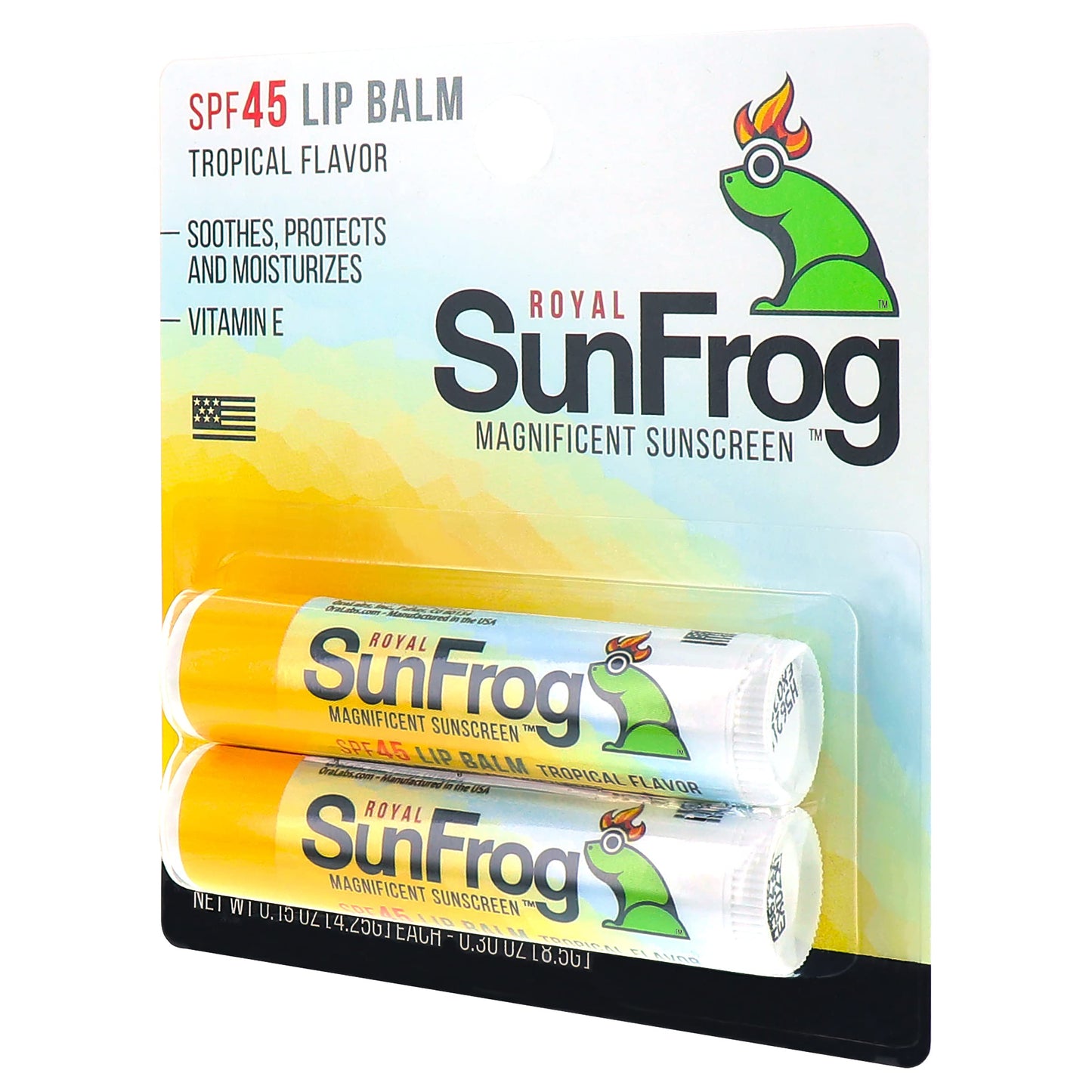 Royal SunFrog | 2-Pack Tropical Lip Balm with SPF 45 Sun Protection | Protects, Soothes, and Moisturizes with Vitamin E and Sunscreen (0.15oz/4.25g Per Stick)
