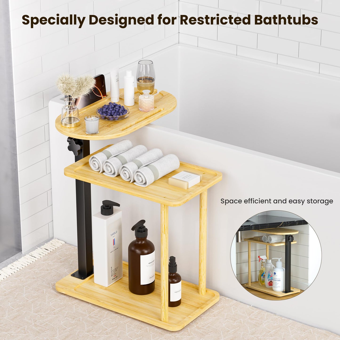 Sunnacate Bathtub Tray Table, Freestanding Bath Side Table Tub Tray Caddy, 3 Layer Bamboo Bath Board Shelf, Bathtub & Bathroom Accessories, New Home Gift for Mom, Housewarming, Anniversary, Wedding