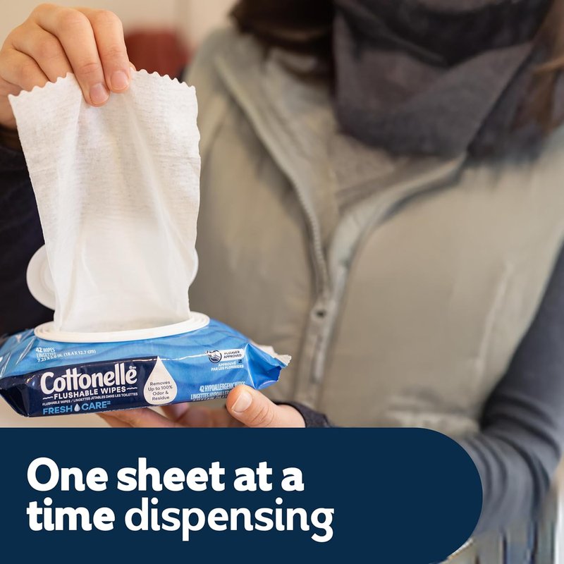 Flushable Wet Wipes - Cottonelle Fresh Feel Adult Wipes | 8 Flip-Top Packs, 336 Total Wipes