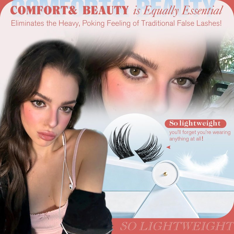 Lash Clusters Natural Look 8-10-12MM Short Cluster Eyelash Extensions for Clean Girl Makeup Wispy Eyelash Clusters C-curly Individual Lashes Thin Lash Band by Newcally