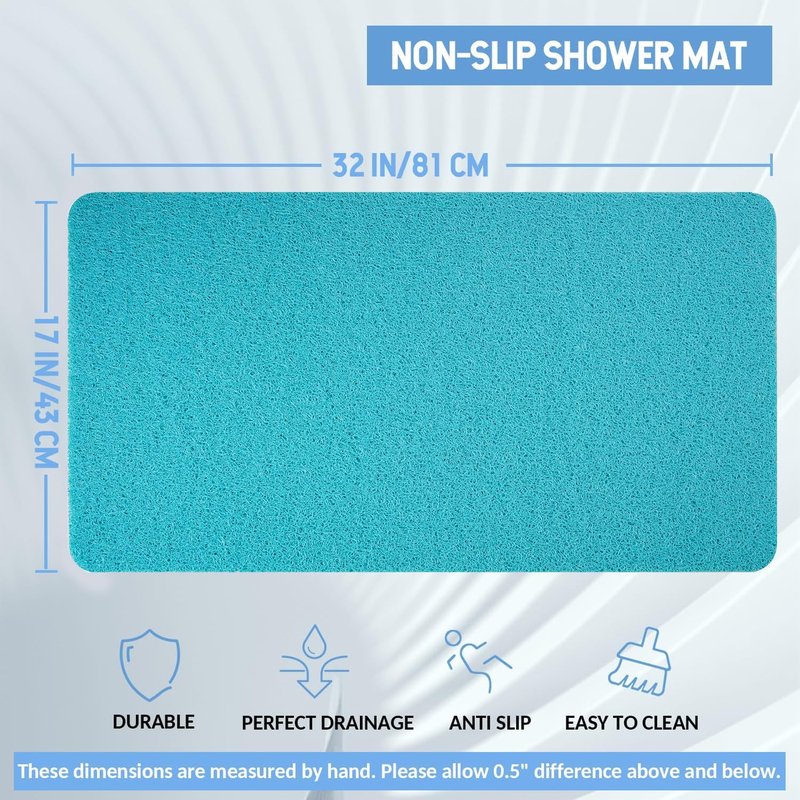 Hargiis Non-Slip Bathtub Mat, Anti Slip Shower Mat, Fast Drying Bathtub Mats, Foot Scrubber Mat, Anti Slip Mat for Tub, Floor, Bathroom, Kitchen, Home, Hotel (Turquoise Blue 32"×17")