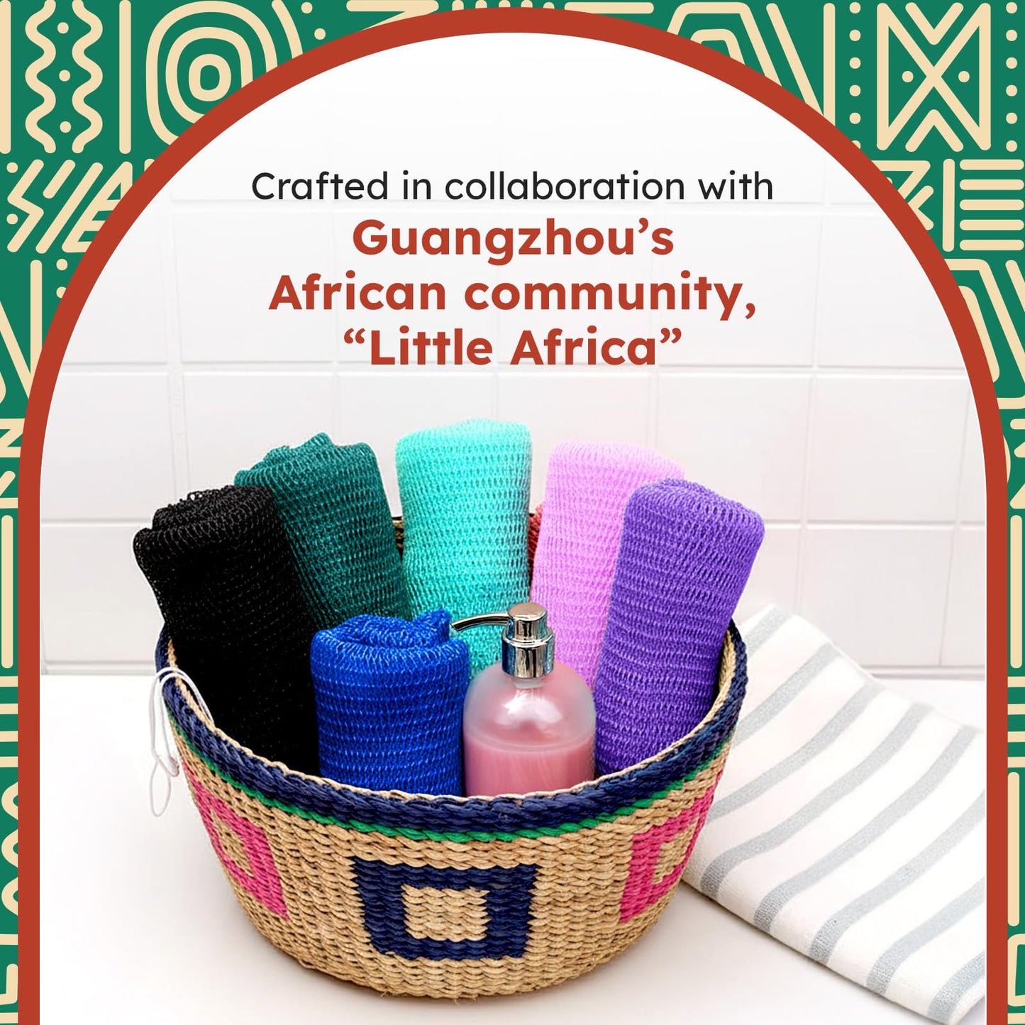 AURAE Premium African Net Sponge – Authentic Exfoliating Body Scrubber, 45-Inch, Quick-Drying – Mint