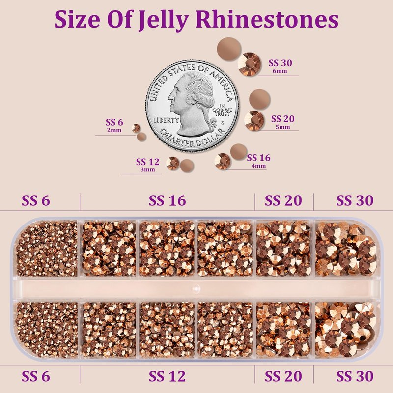 Resin Jelly Rhinestones for Crafting with B7000 Jewelry Glue, 1 Box Champagne Flatback Crystal with 3Pcs 10ml Glue, Bedazzling Non Hotfix Gems for DIY Tumblers Clothing Shoes Manicure