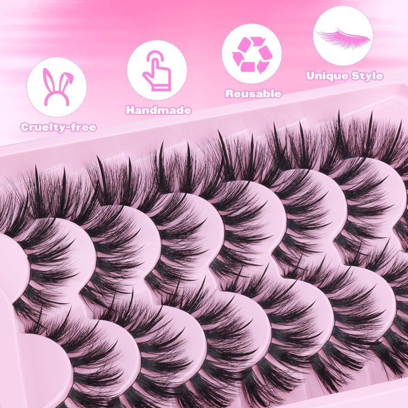 ALICE Lashes Wispy False Eyelashes - 7 Pairs Spiky Cat Eye Lashes Faux Mink Lashes - 0.02mm Ultra -Thin Band for Invisible Lash Line, Lightweight & Comfortable Wear, Reusable Natural Looking Falsies