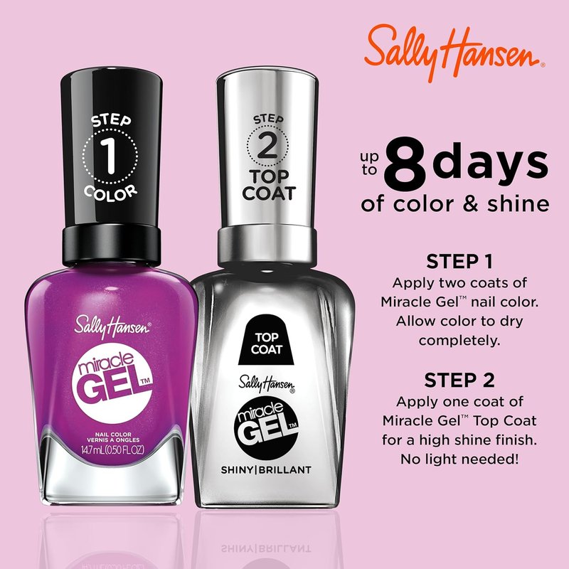 Sally Hansen Miracle Gel Nail Polish - Long-Lasting Gel-Like Formula | Opaque Shimmery Purple | 529 Hunger Flames