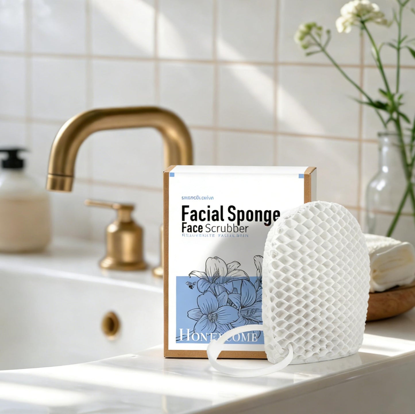 Facial Sponge - Deep Exfoliating Face Mitt, Honeycomb Face Exfoliator for Smoother, Younger Looking Skin, Dead and Dry Skin Remover for Men & Women, White